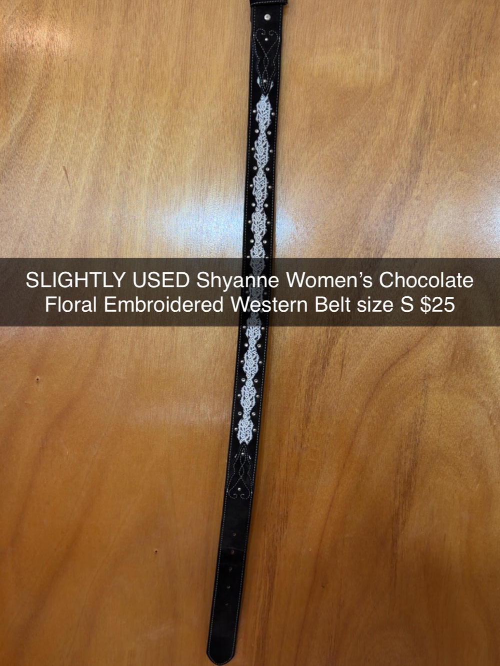 Shyanne Black Western Belt with White Floral Embroidery